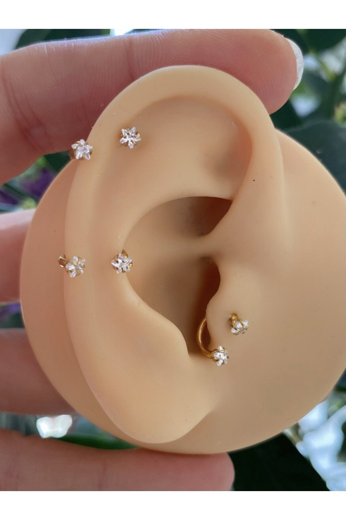 Arescollection Cerrahi Çelik İki Ucu Zirkon Yıldız Taşlı Helix Kıkırdak Tragus R