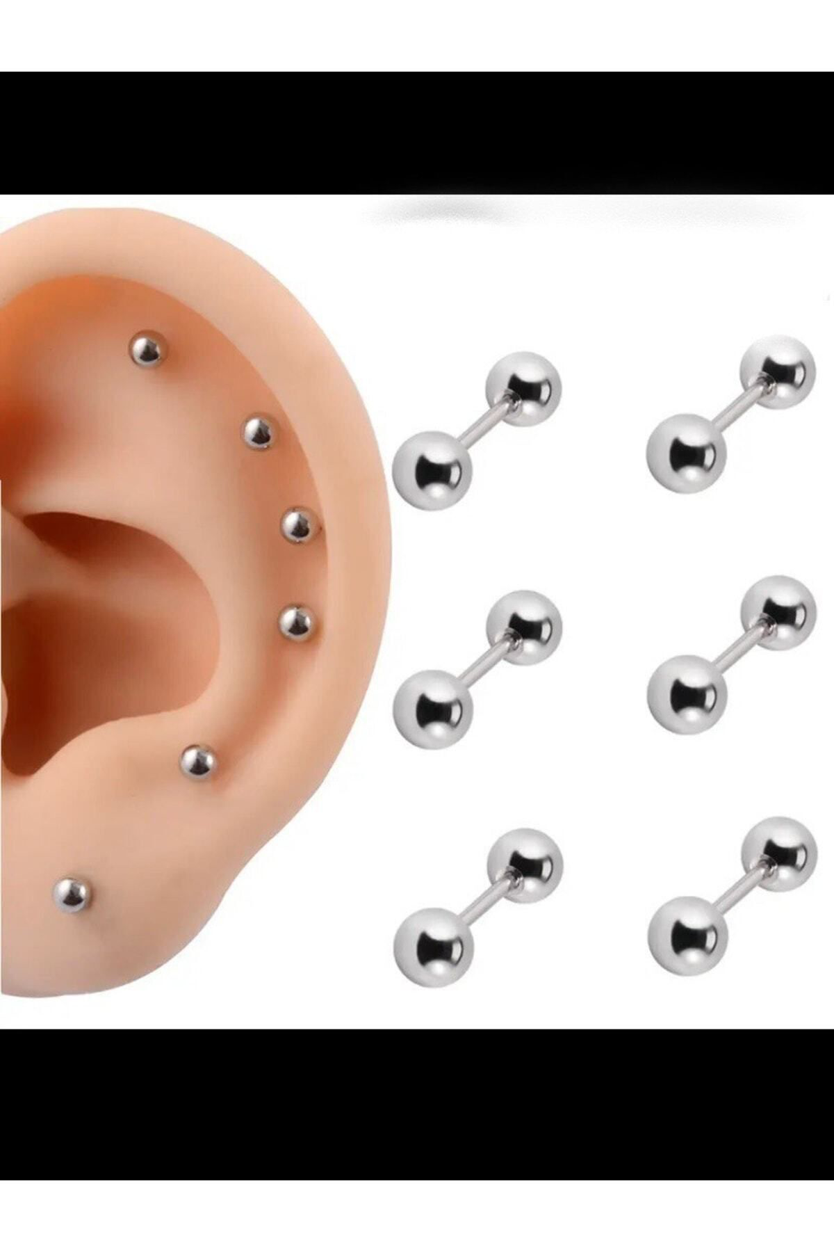 Cerrahi Çelik Iki Ucu Toplu Kulak Piercingi