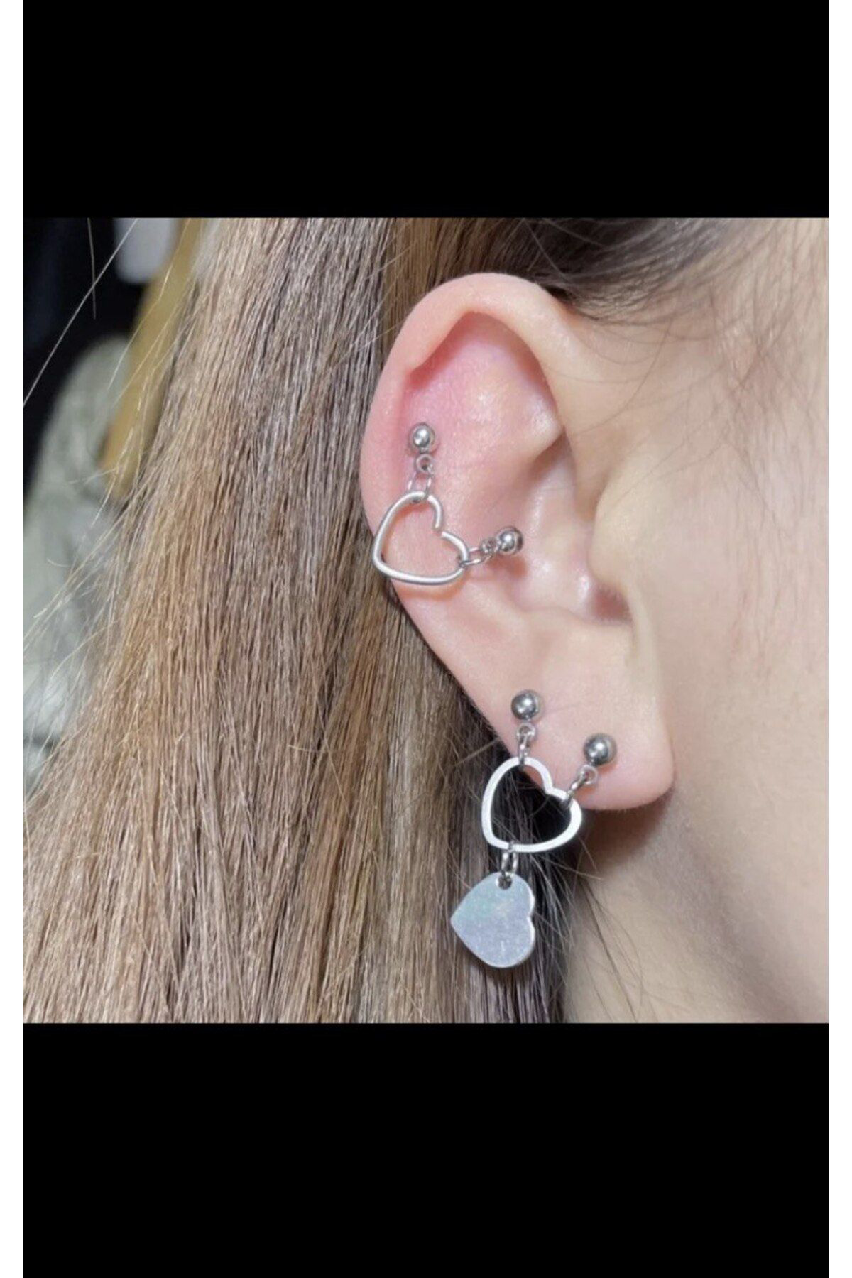 Arescollection Cerrahi Çelik İkili Ortasi Kalpli İndustrial,Lobe,Kikirdak Conch