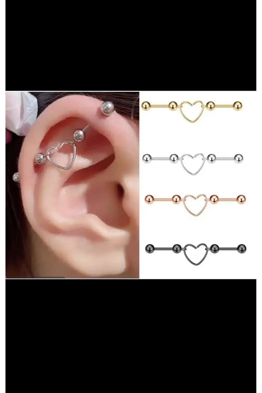 Arescollection Cerrahi Çelik İkili Ortasi Kalpli İndustrial,Lobe,Kikirdak Conch