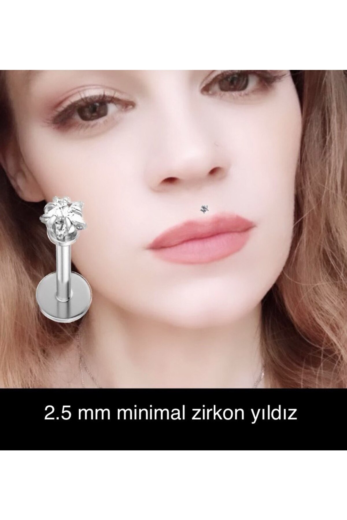 cerrahi çelik minimal zirkon taşlı yıldız labret piercing( medusa