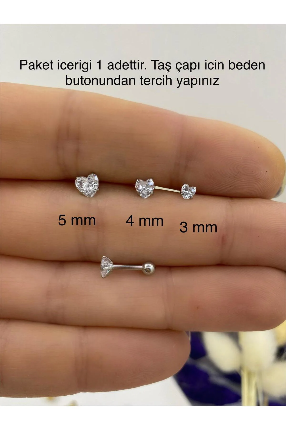 CERRAHİ ÇELİK PASLANMAZ ZİRKON TAŞLI 1 ADET KALP PİERCİNG KÜPE