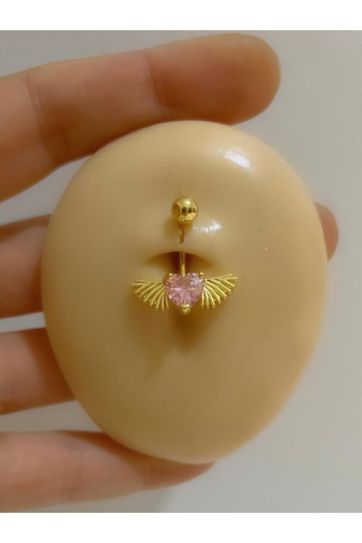 CERRAHİ ÇELİK PEMBE TAŞLI KALPLİ KANATLI GOLD RENK GÖBEK PİERCİNGİ Fiyatı, Yorumları ve Özellikleri