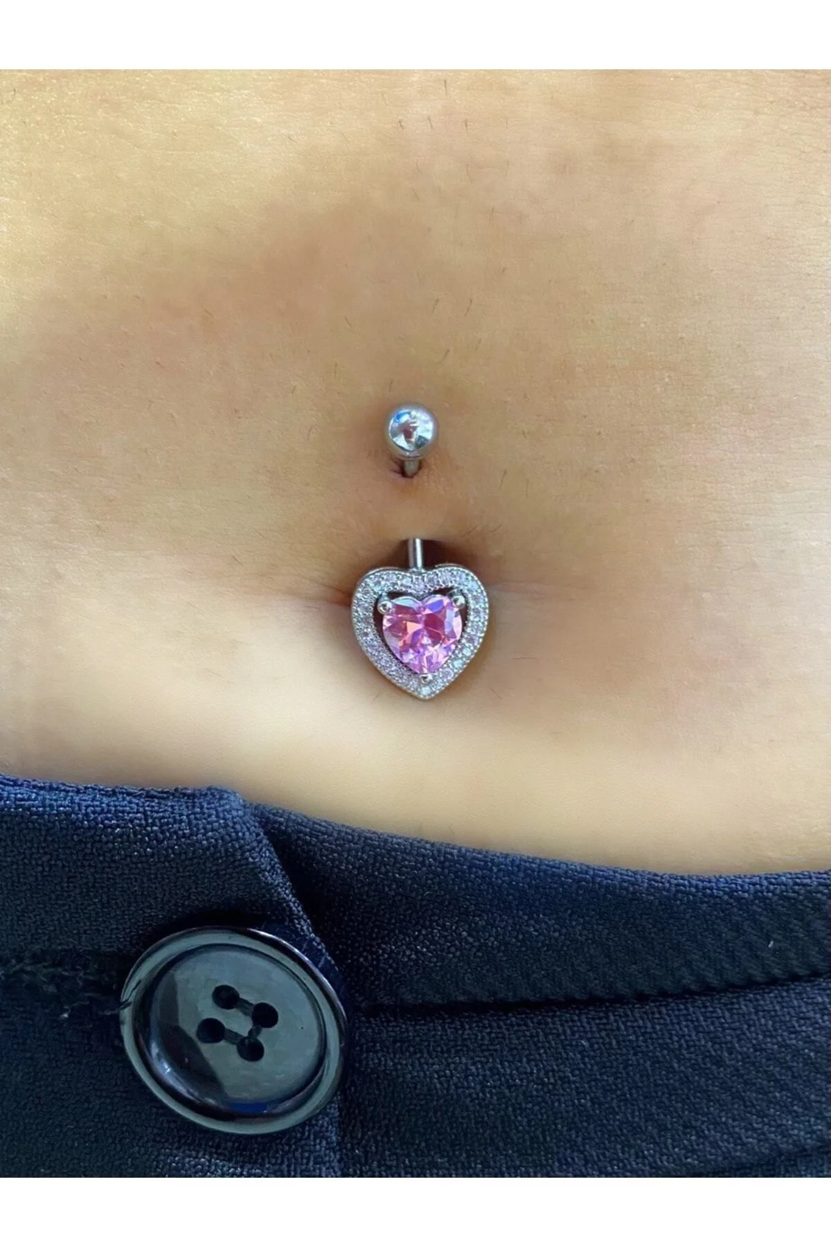 Cerrahi Çelik Pembe Kalpli Göbek Piercingi