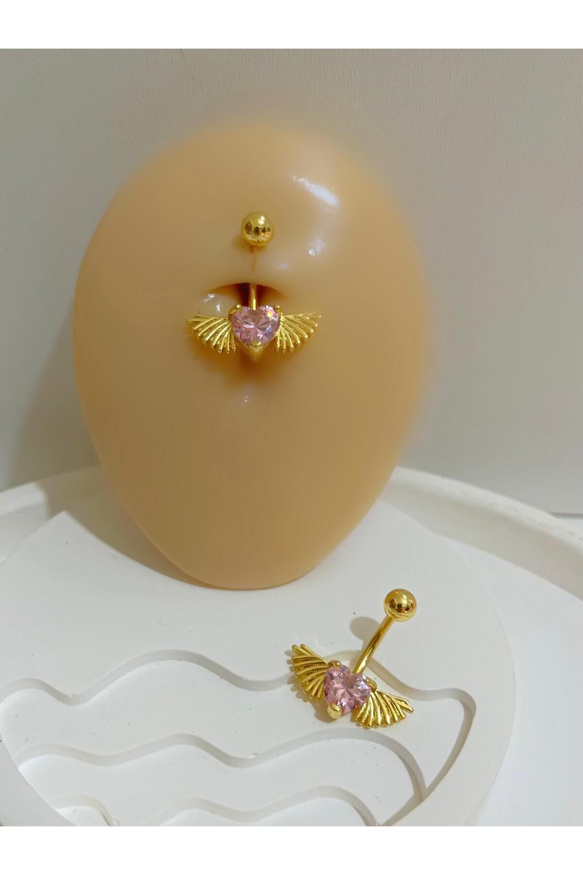 CERRAHİ ÇELİK PEMBE TAŞLI KALPLİ KANATLI GOLD RENK GÖBEK PİERCİNGİ Fiyatı, Yorumları ve Özellikleri