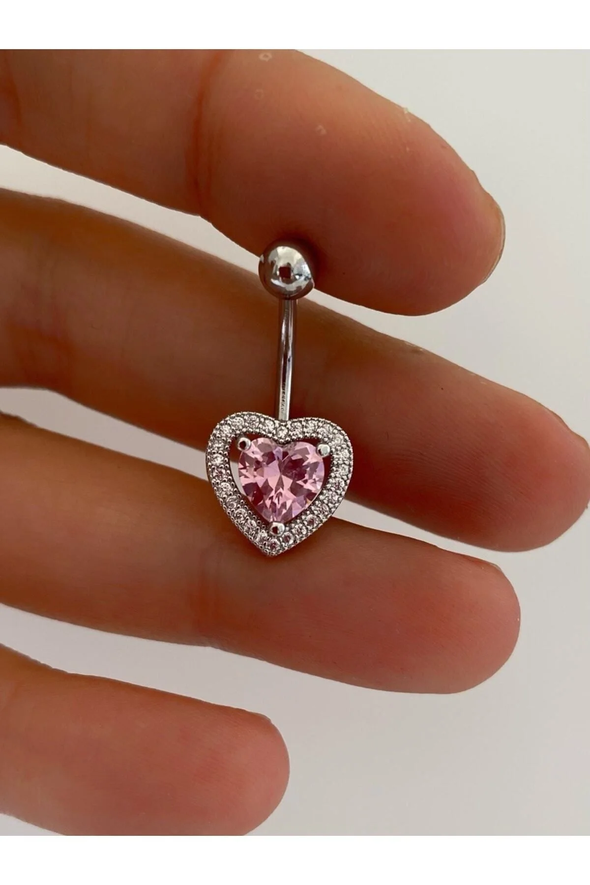 Cerrahi Çelik Pembe Kalpli Göbek Piercingi