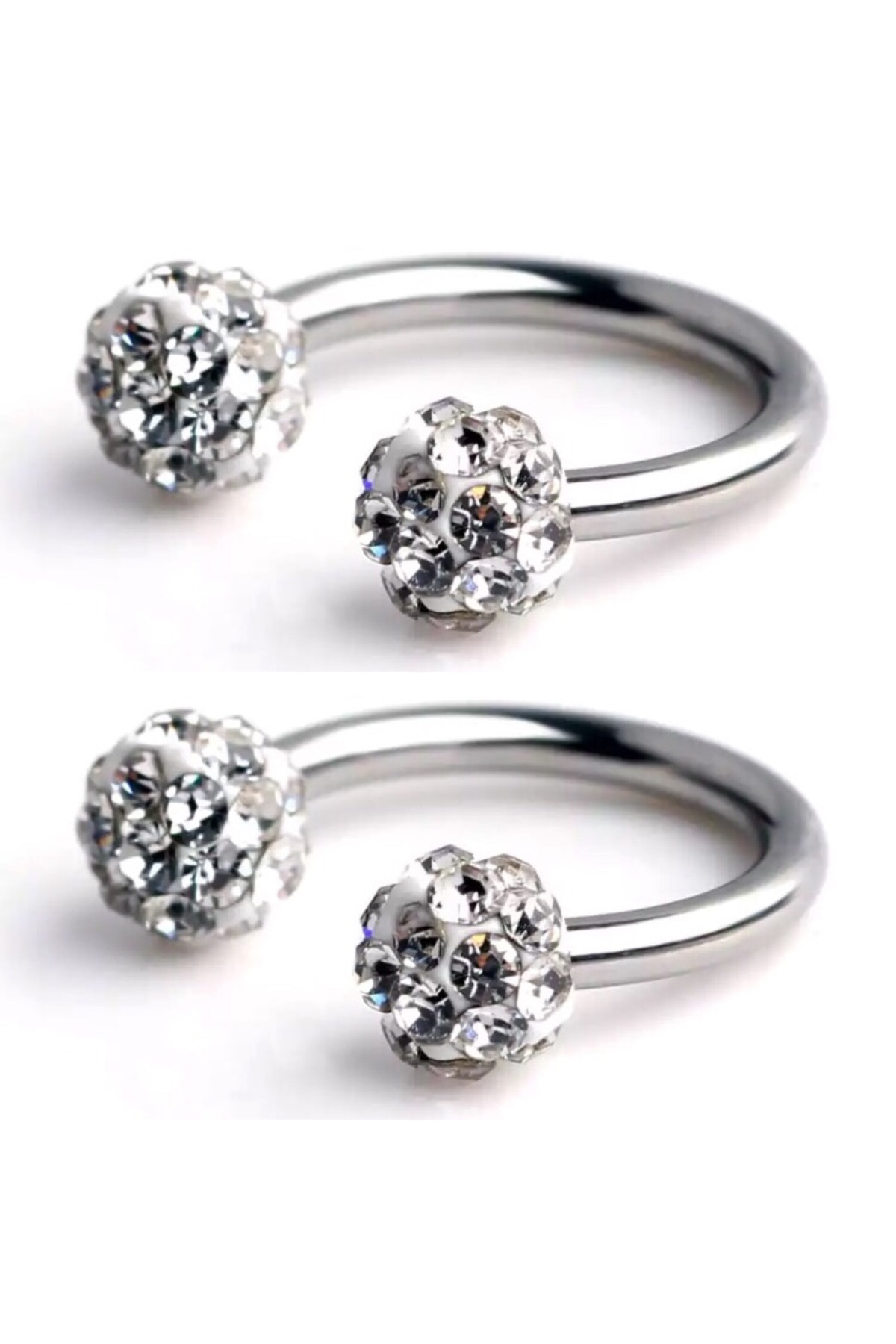 İnci Aksesuar Cerrahi Çelik Piercing Taşlı(2 Adet),Kıkırdak,Tragus,Helix