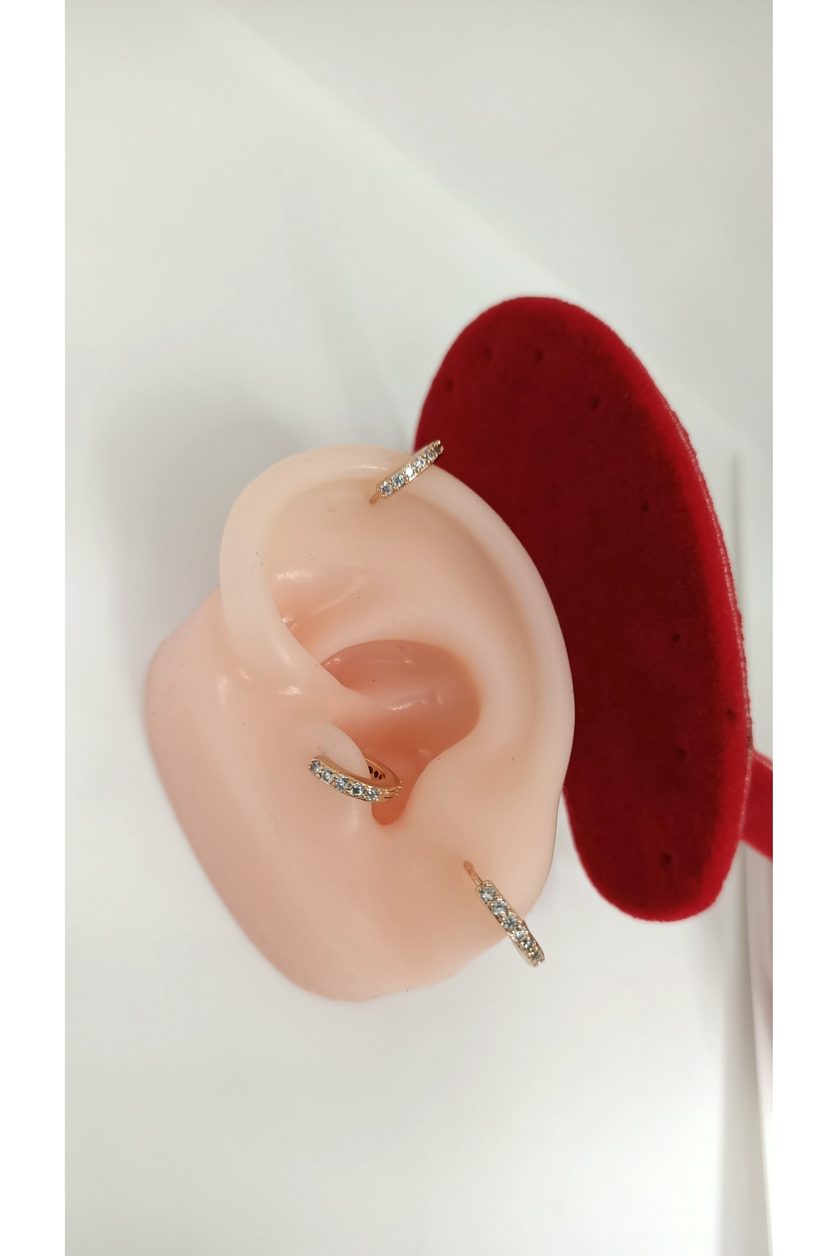 Cerrahi Çelik Rosegold Tam Tur Taşlı Tragus Kıkırdak Halka Pierci