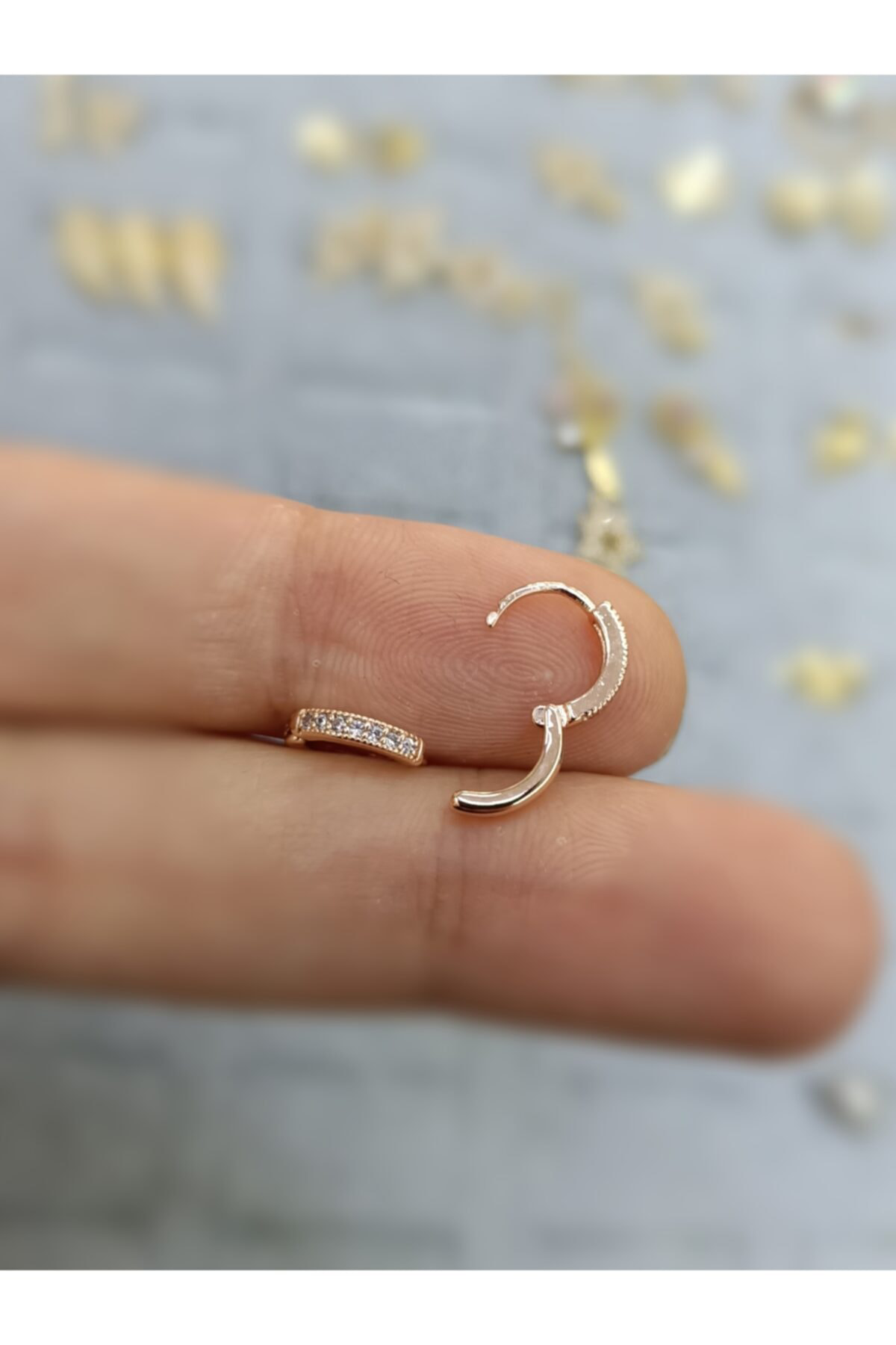 Cerrahi Çelik Rosegold Zirkon Taşlı Mini Tragus Halka Piercing