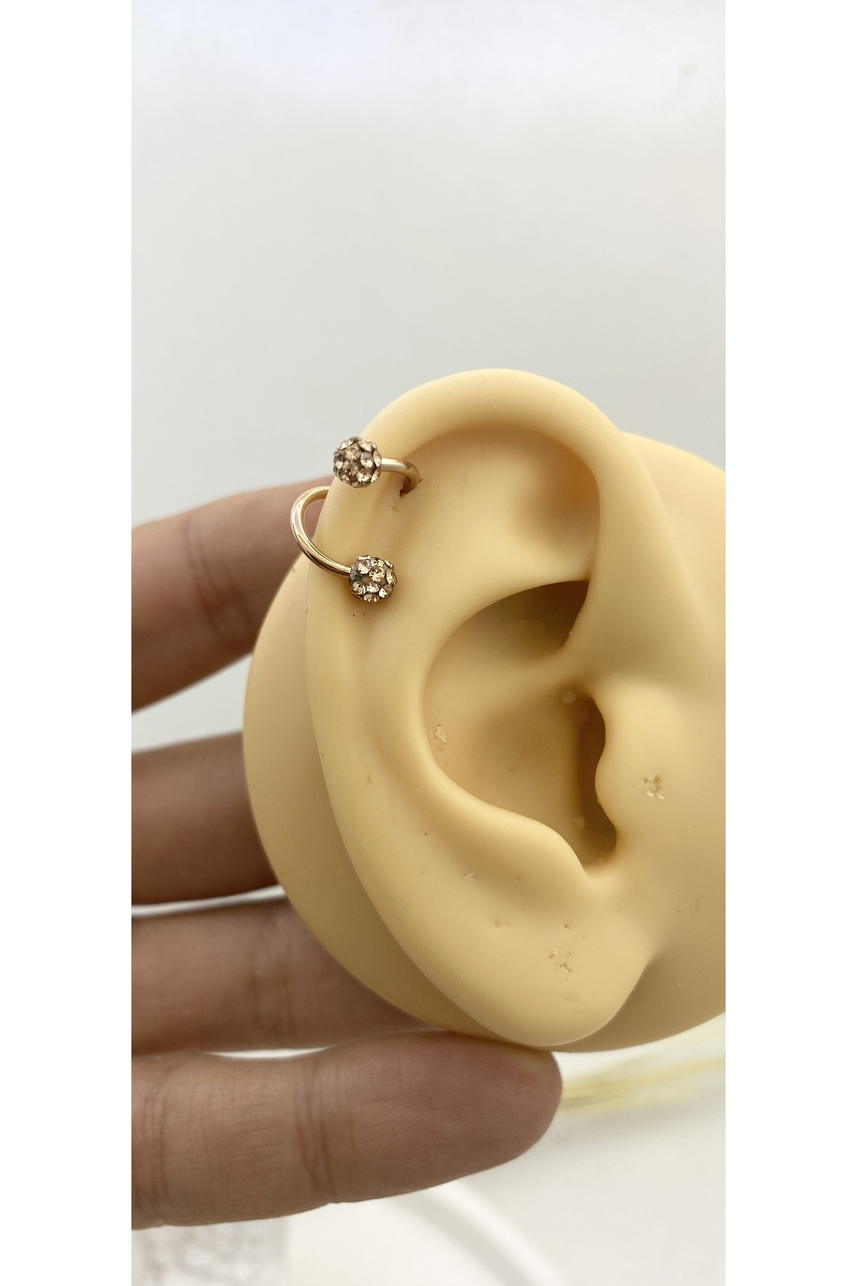 Cerrahi celik rosegold iki ucu taslı spiral kıvrımlı piercing