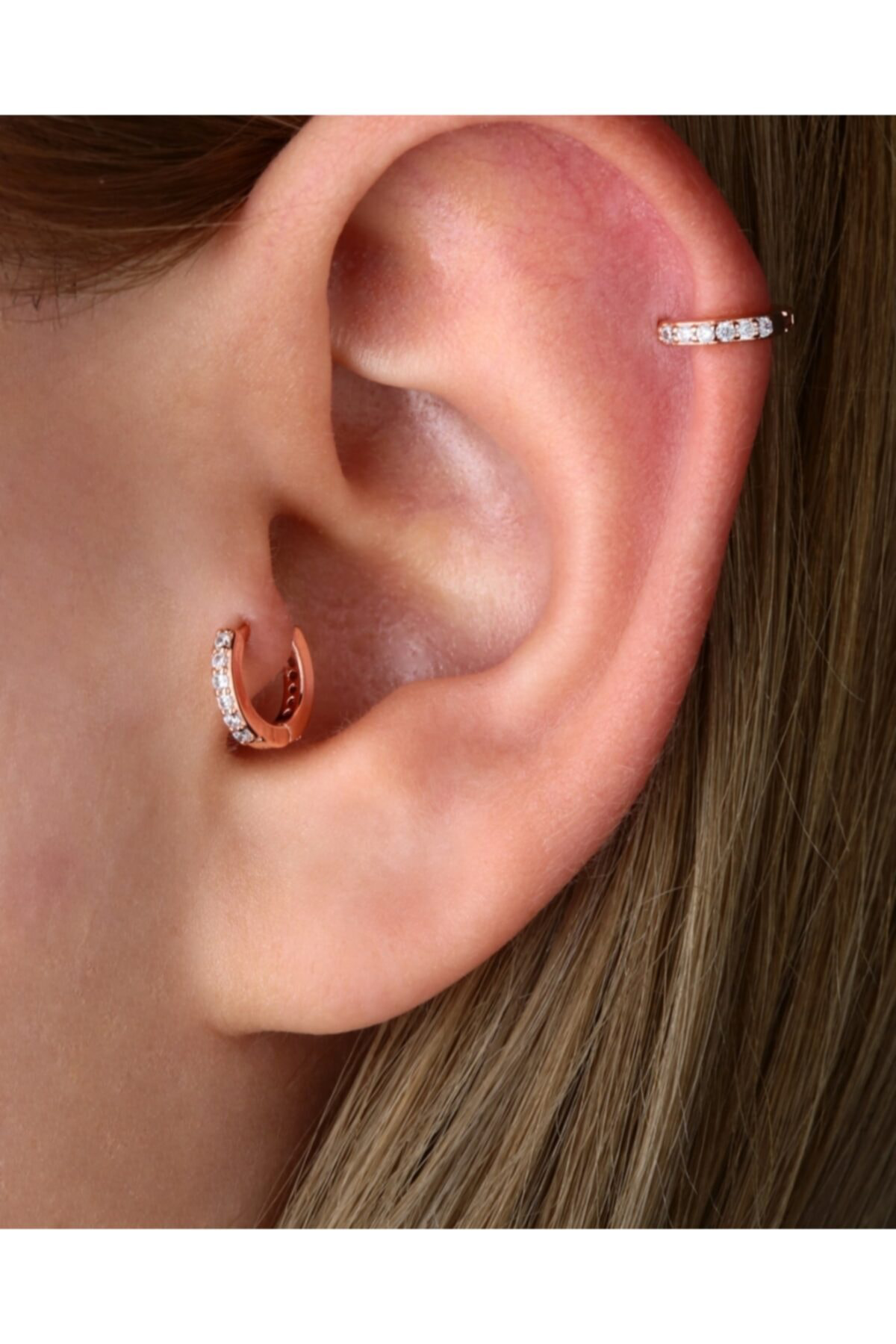 Cerrahi Çelik Rosegold Zirkon Taşlı Mini Tragus Halka Piercing