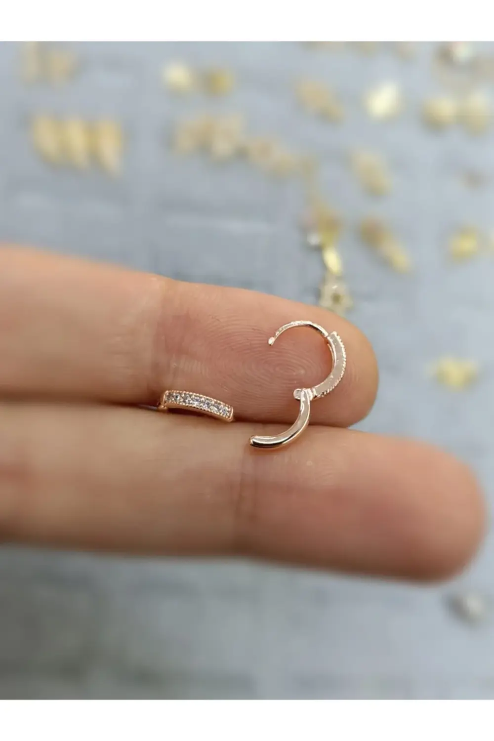 Cerrahi Çelik Rosegold Zirkon Taşlı Mini Tragus Halka Piercing