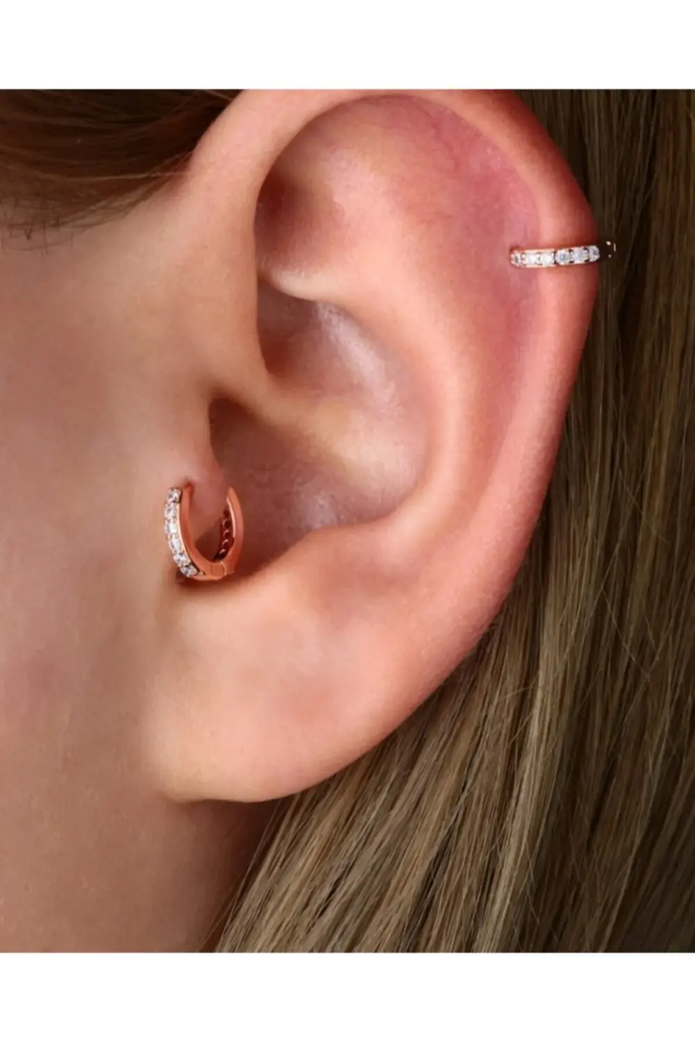Cerrahi Çelik Rosegold Zirkon Taşlı Mini Tragus Halka Piercing