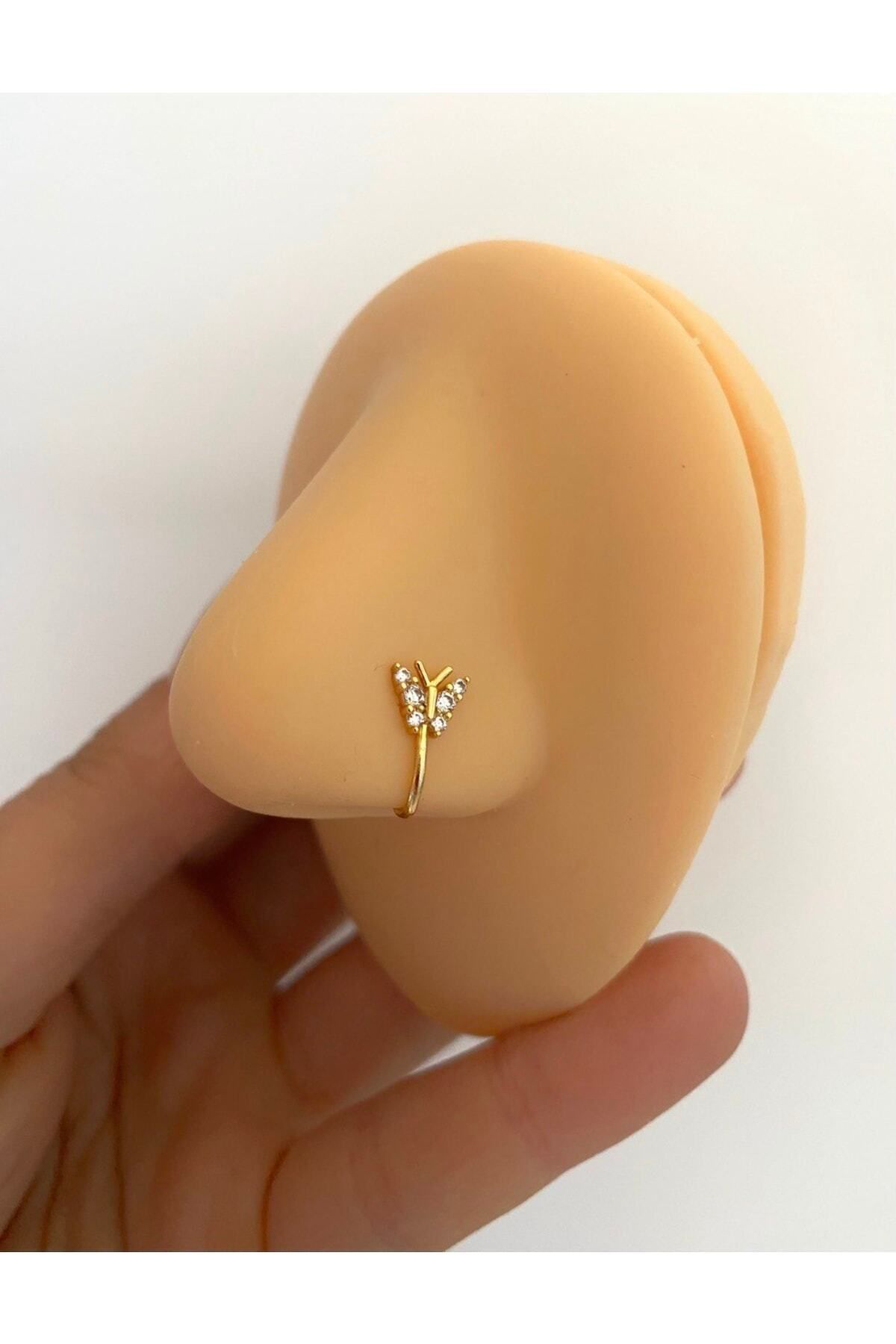 Arescollection Cerrahi Çelik Sıkıştırma Fake Delik Gerektirmeyen Zirkon Taşlı Ha