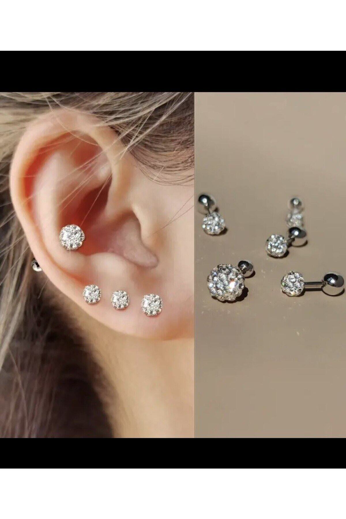 cerrahi çelik şambala zirkon taşlı 1 adet kulak piercingi