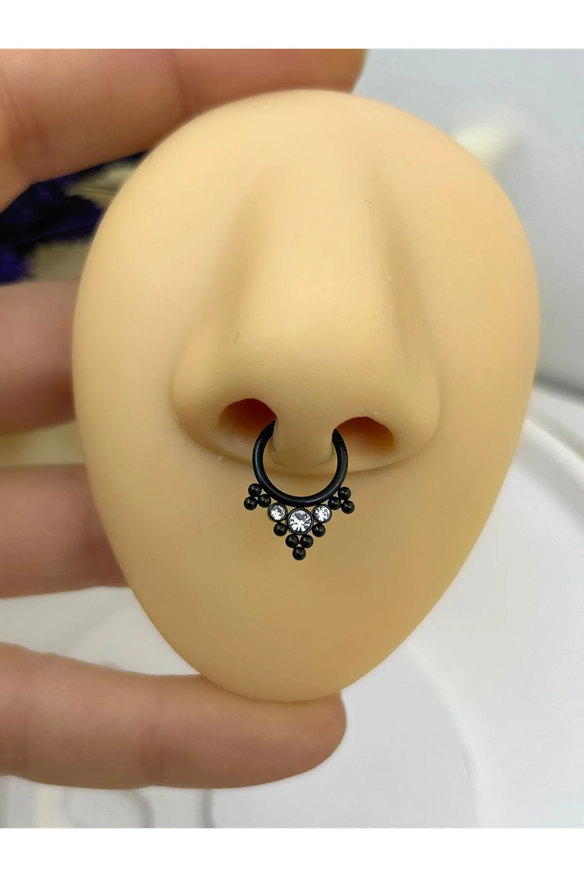 CERRAHİ ÇELİK SEPTUM DAİTH LOBE UYUMLU ZİRKON TAŞLI HALKA PİERCİNG