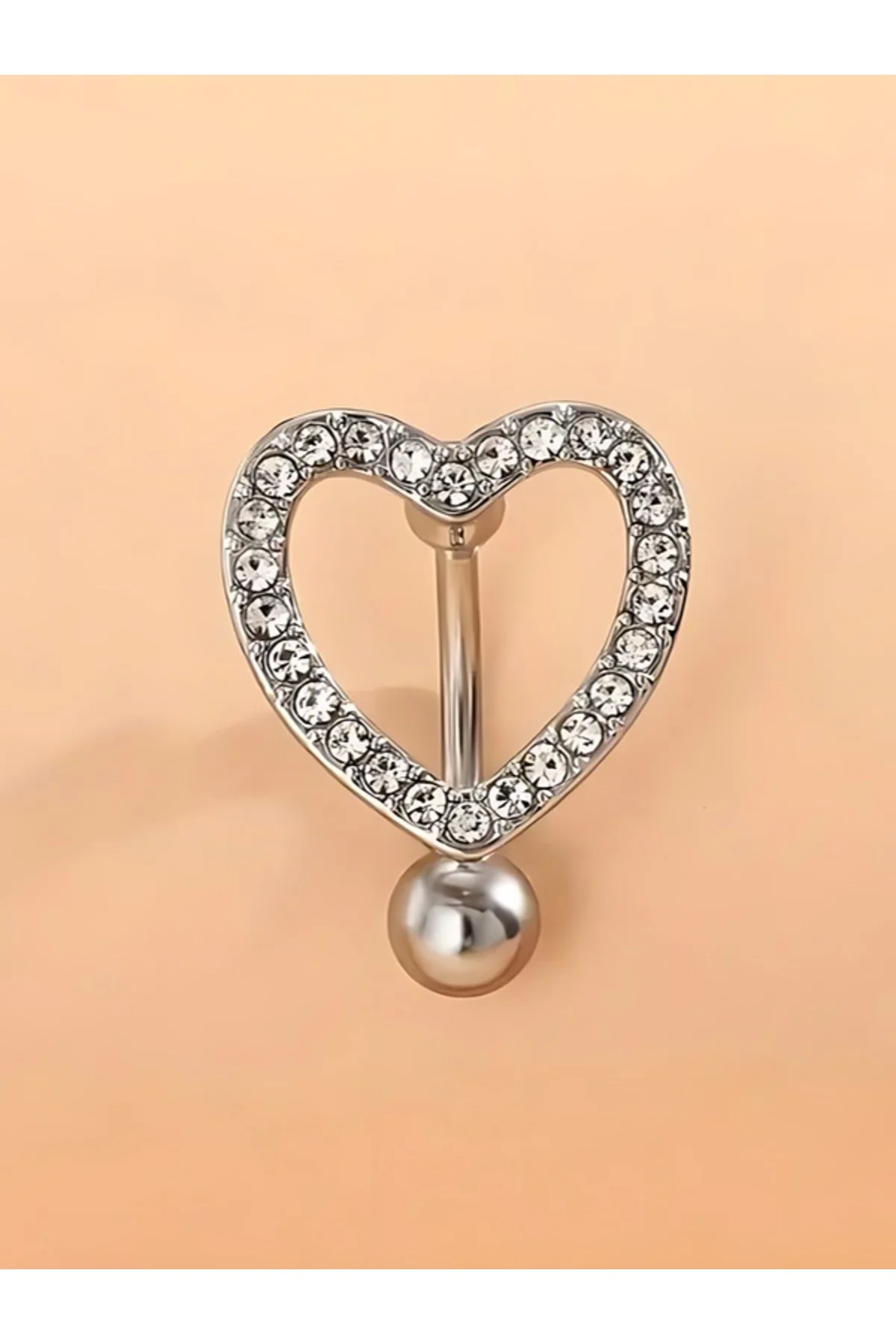 Cerrahi Çelik Sıralı Zirkon Taşlı Kalp Göbek Belly Piercing