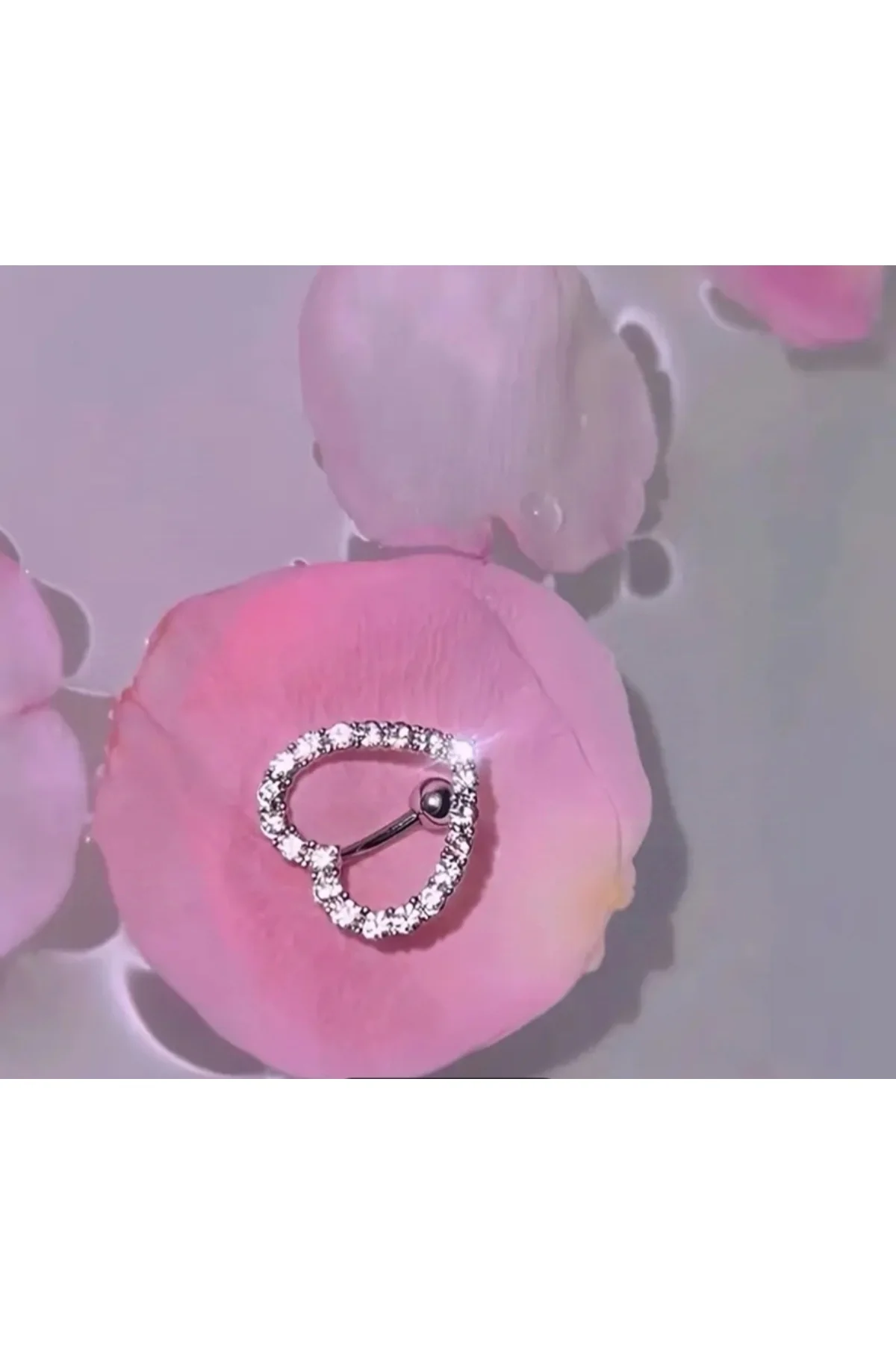 Cerrahi Çelik Sıralı Zirkon Taşlı Kalp Göbek Belly Piercing