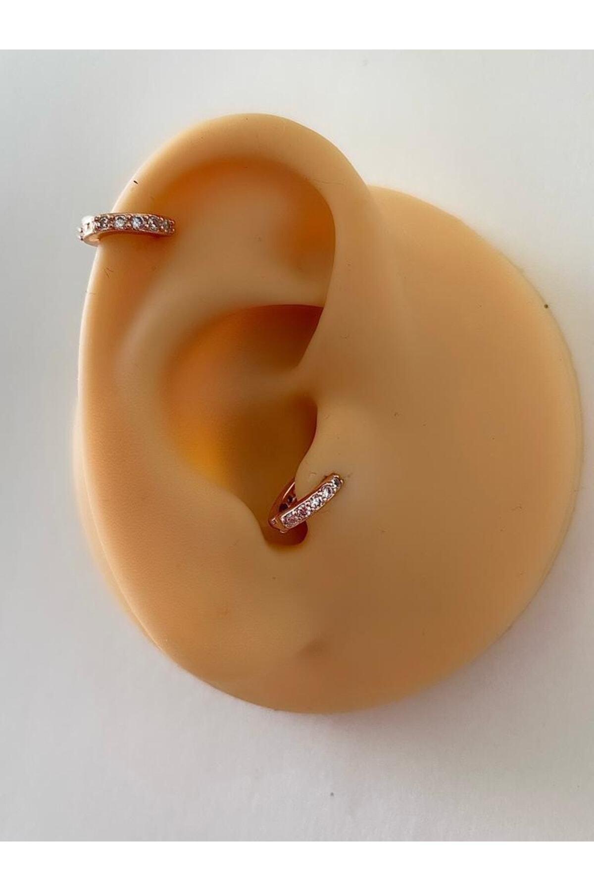 Cerrahi Çelik Tam Tur Taşlı Rosegold Tragus Kıkırdak Piercingi