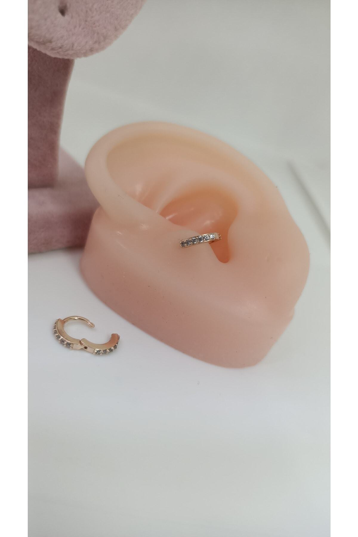 Cerrahi Çelik Tam Tur Taşlı Rosegold Tragus Kıkırdak Piercingi