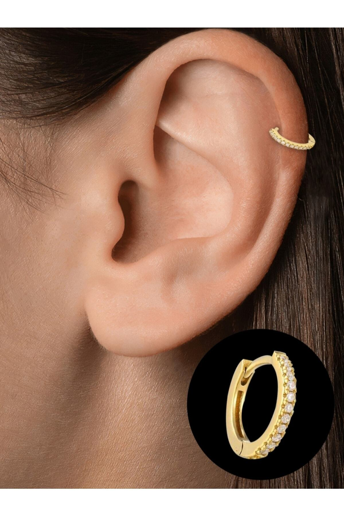 Cerrahi Çelik Tam Tur Taşlı Halka Tragus Kıkırdak Piercingi