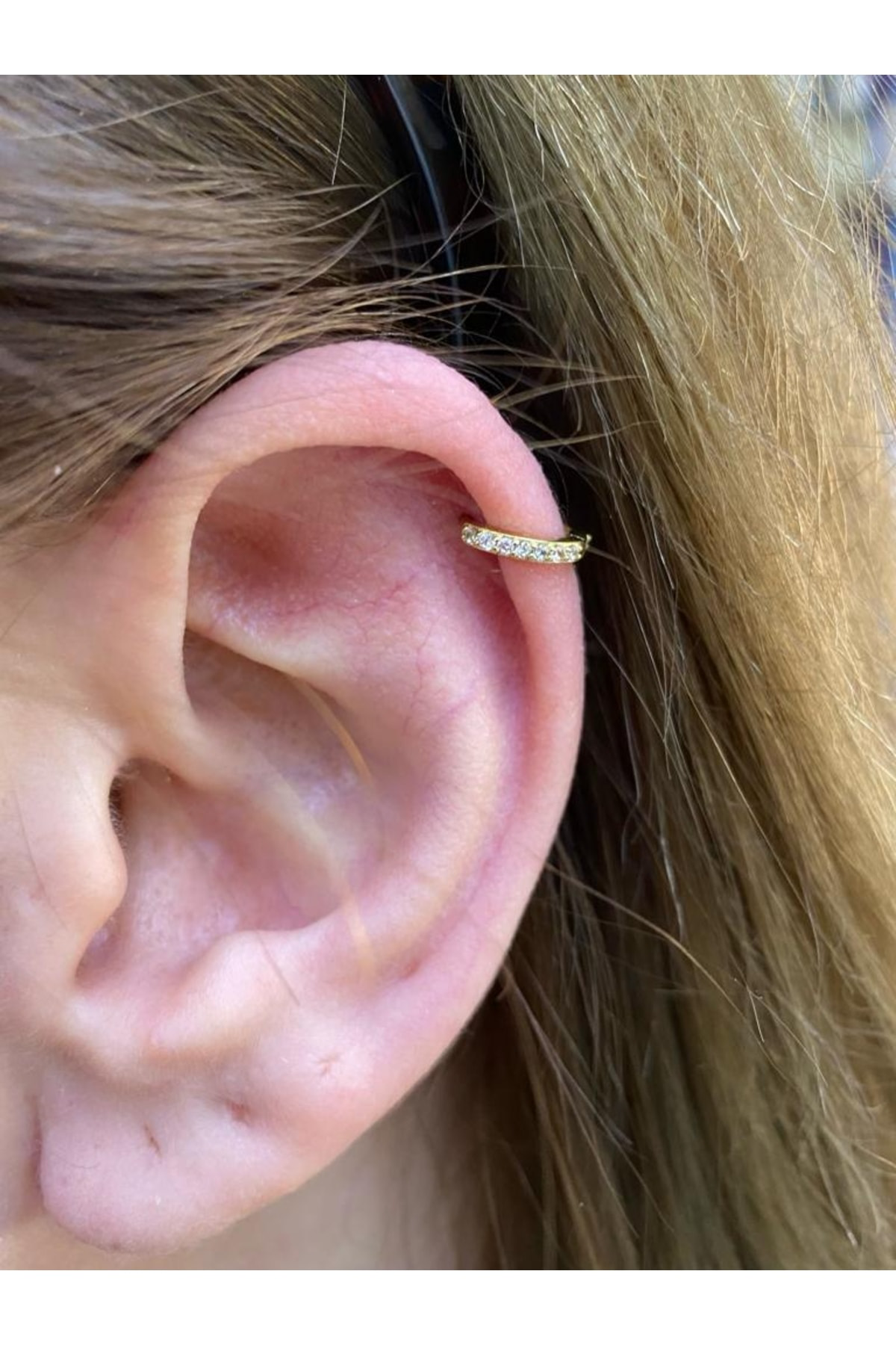 Cerrahi Çelik Tam Tur Taşlı Halka Tragus Kıkırdak Piercingi