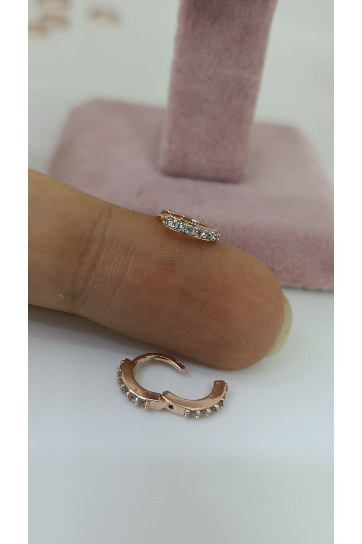 Cerrahi Çelik Tam Tur Taşlı Rosegold Tragus Kıkırdak Piercingi