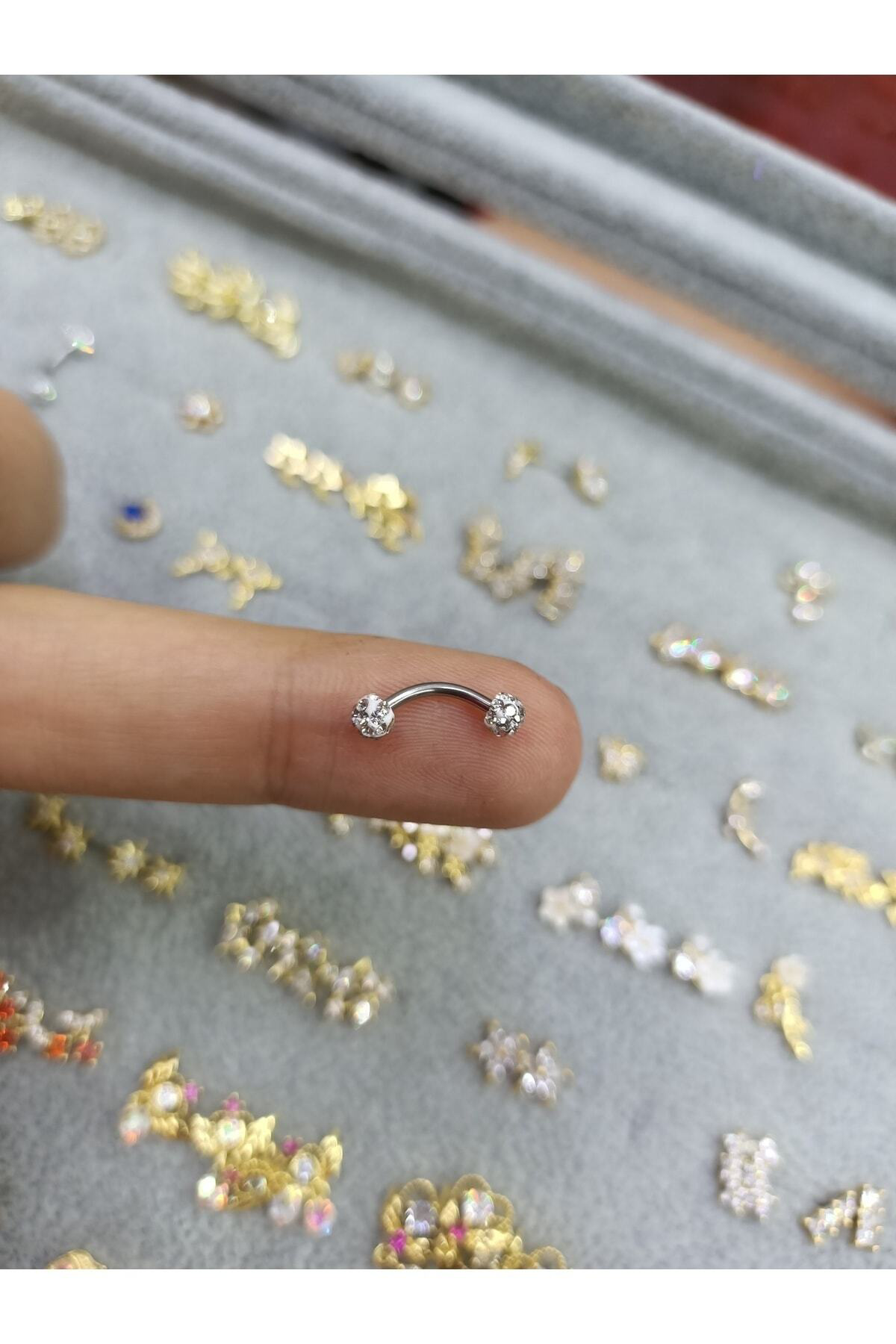 Cerrahi Çelik Taşlı Rook,kaş,kıkırdak Piercingi