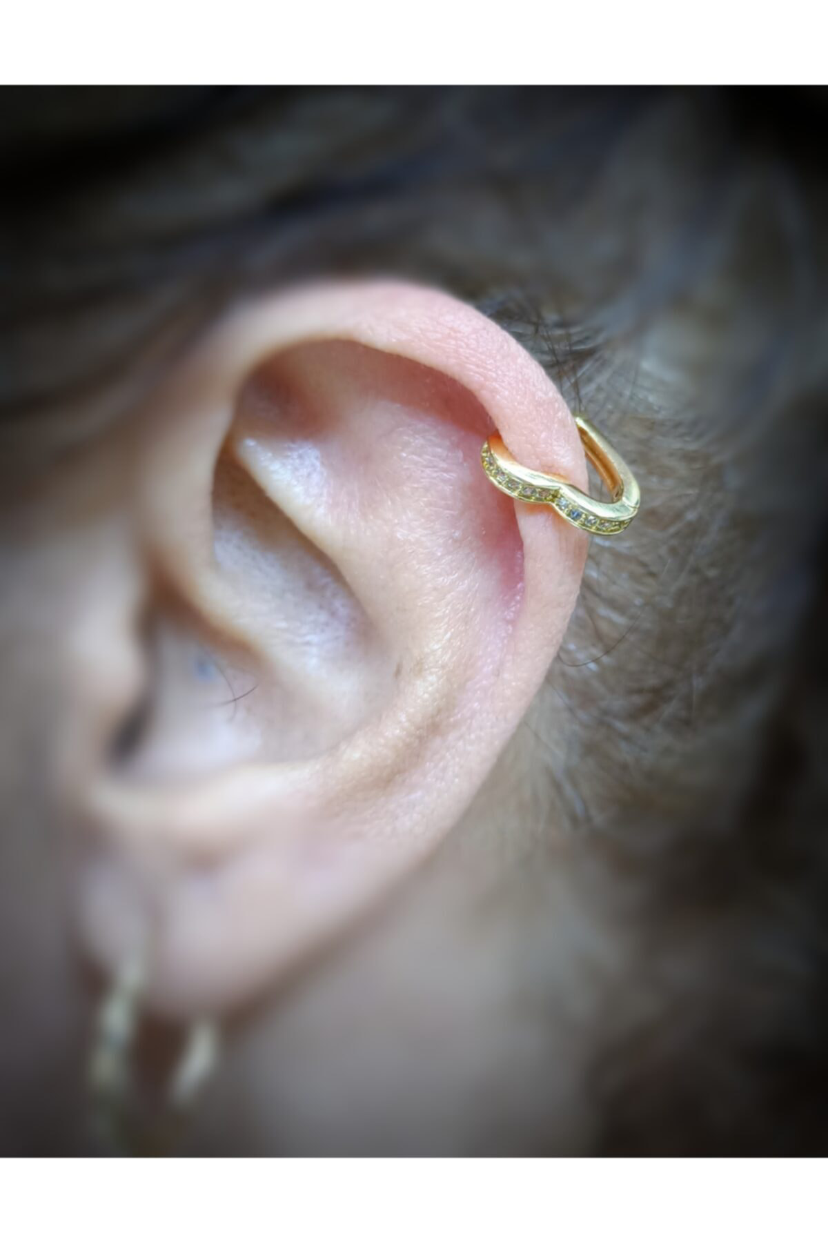 Cerrahi Çelik Taşlı Kalp Kıkırdak Helix Piercingi