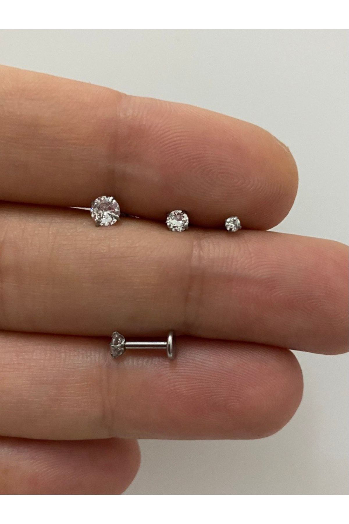 Cerrahi Çelik Tek Taş Tragus Dudak Lobe Piercing