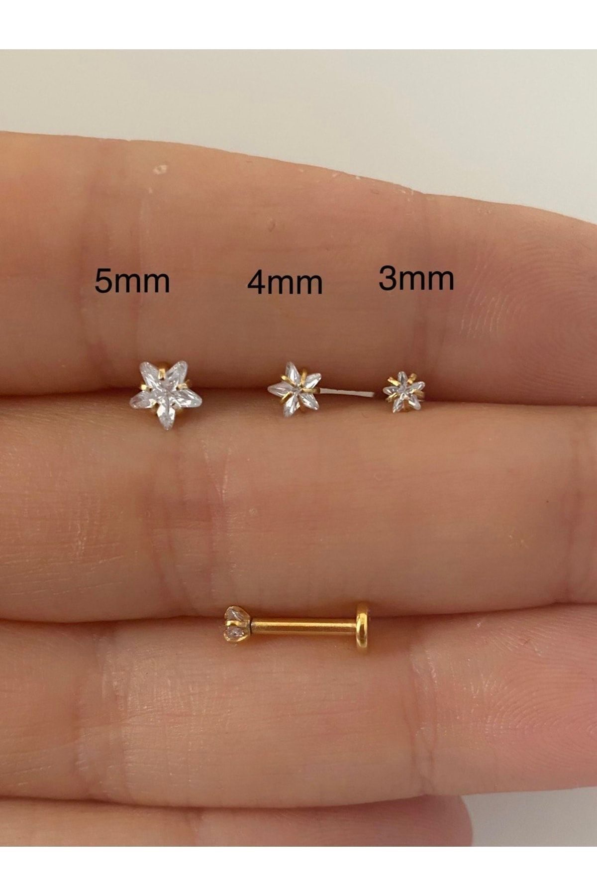 Cerrahi Çelik Tek Taş Yıldız Tragus Helix Kıkırdak Piercing