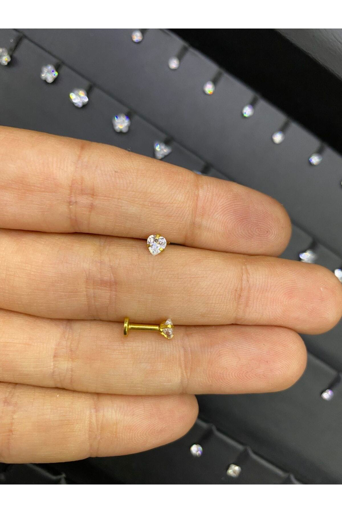 Cerrahi Çelik Tek Taş Kalp Tragus Helix Kıkırdak Piercing