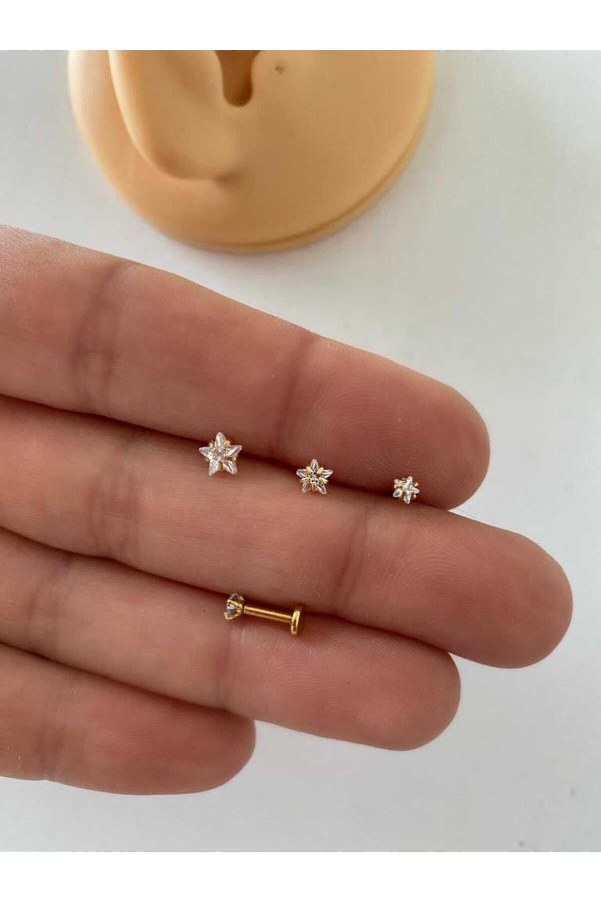 Cerrahi Çelik Tek Taş Kalp Tragus Helix Kıkırdak Piercing