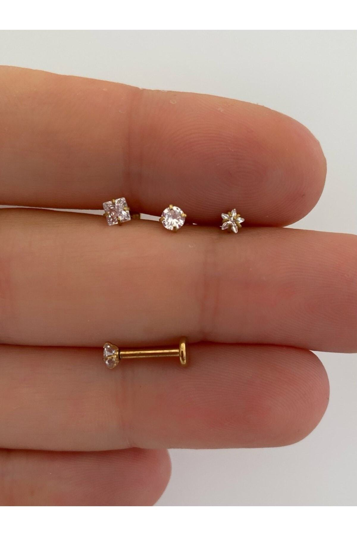 Cerrahi Çelik Tek Taş 3 Lü Piercing Set