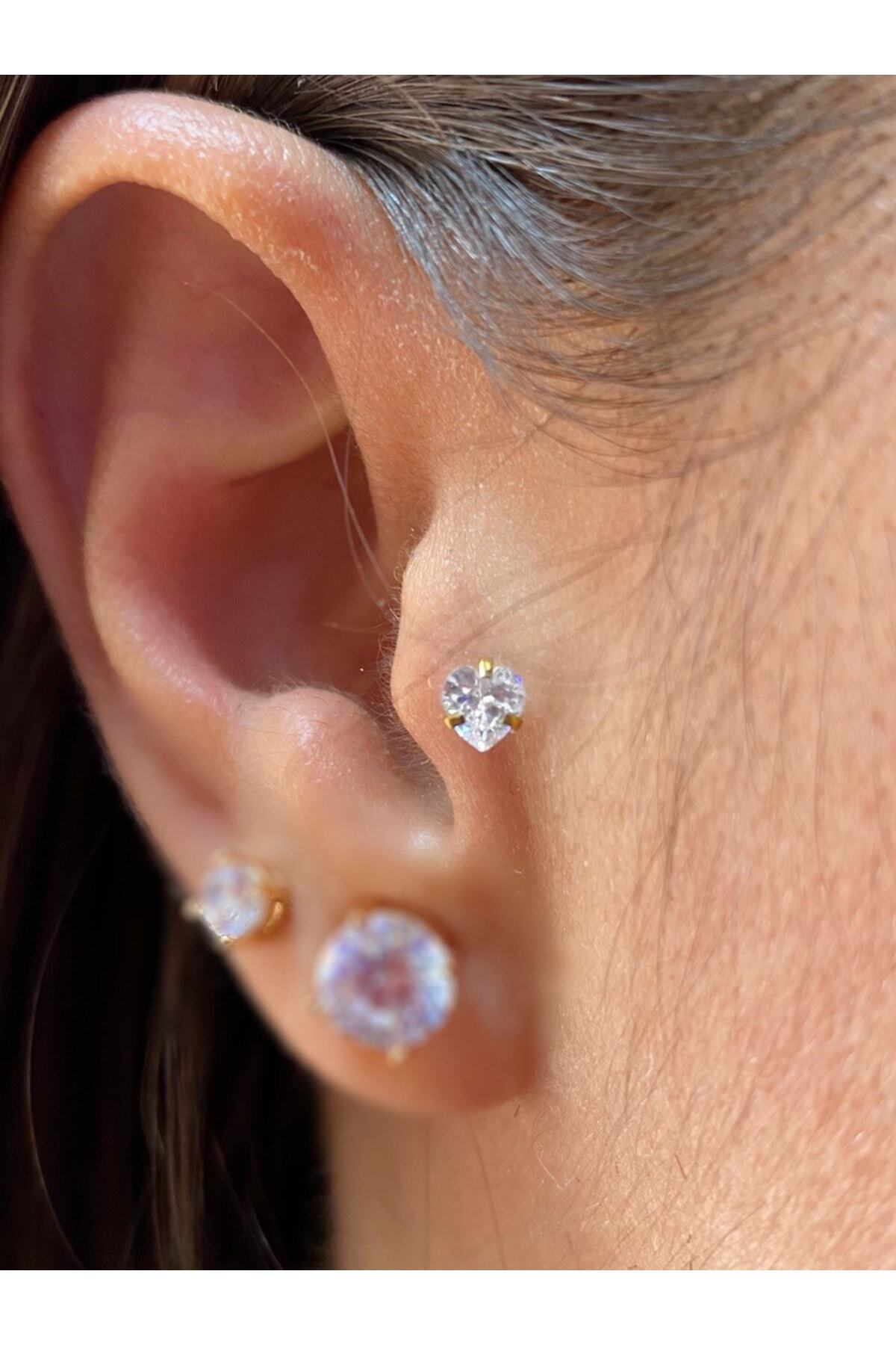 Cerrahi Çelik Tek Taş Kalp Tragus Helix Kıkırdak Piercing
