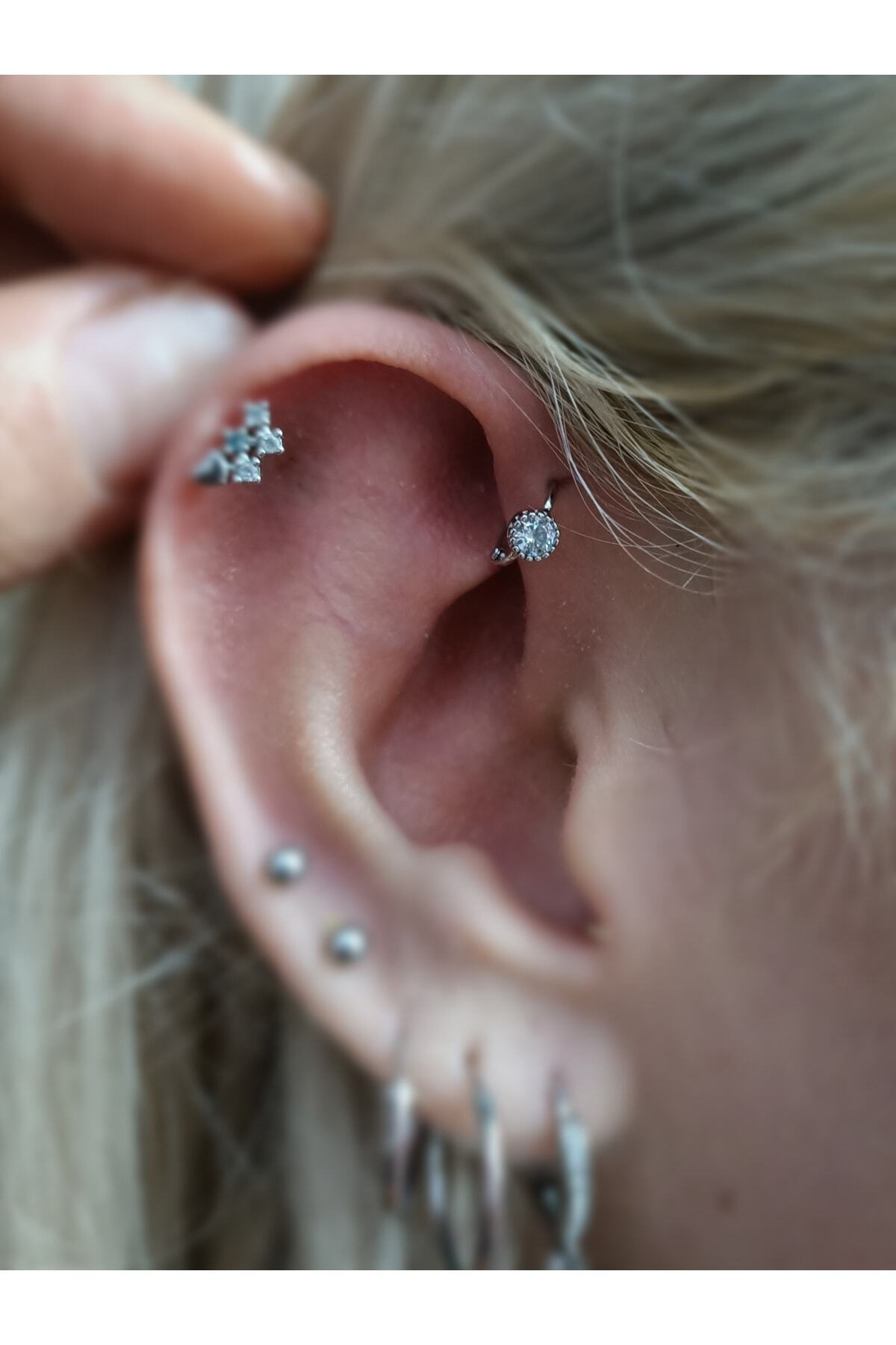 Cerrahi Çelik Tek Taş Mini Halka Tragus Piercingi