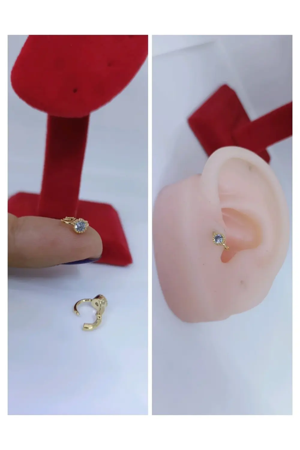Cerrahi Çelik Tek Taşlı Mini Halka Tragus Piercingi