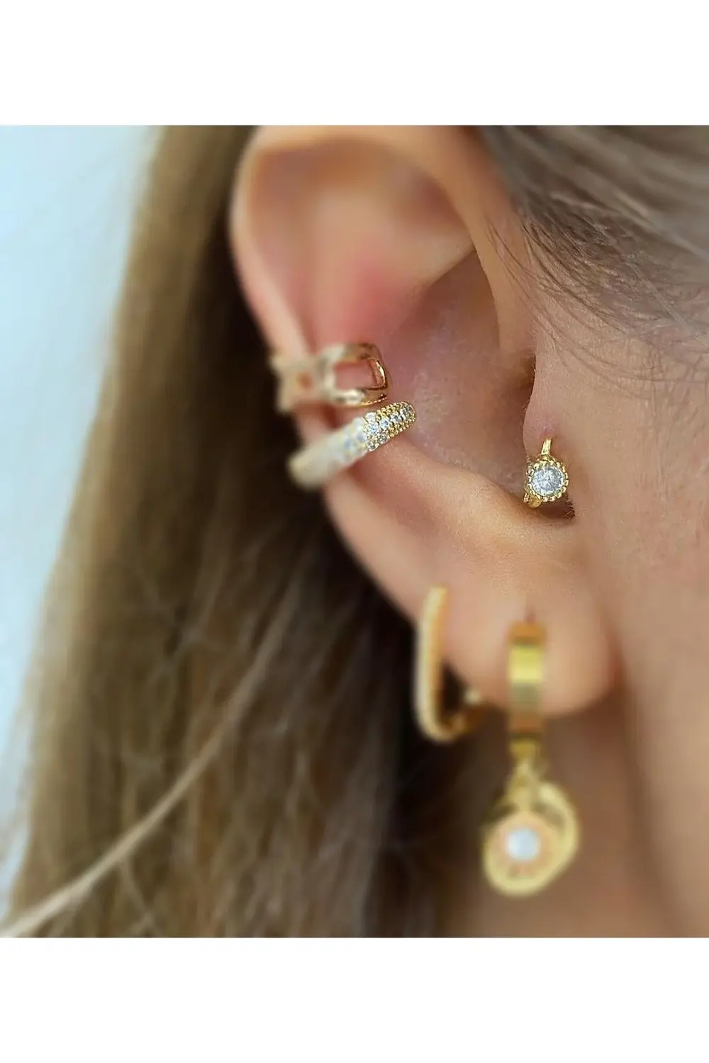 Cerrahi Çelik Tek Taşlı Mini Halka Tragus Piercingi