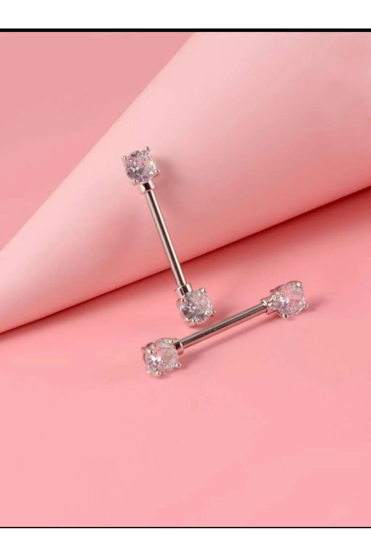 cerrahi çelik tek zirkon  taşlı meme ucu nipple piercingi