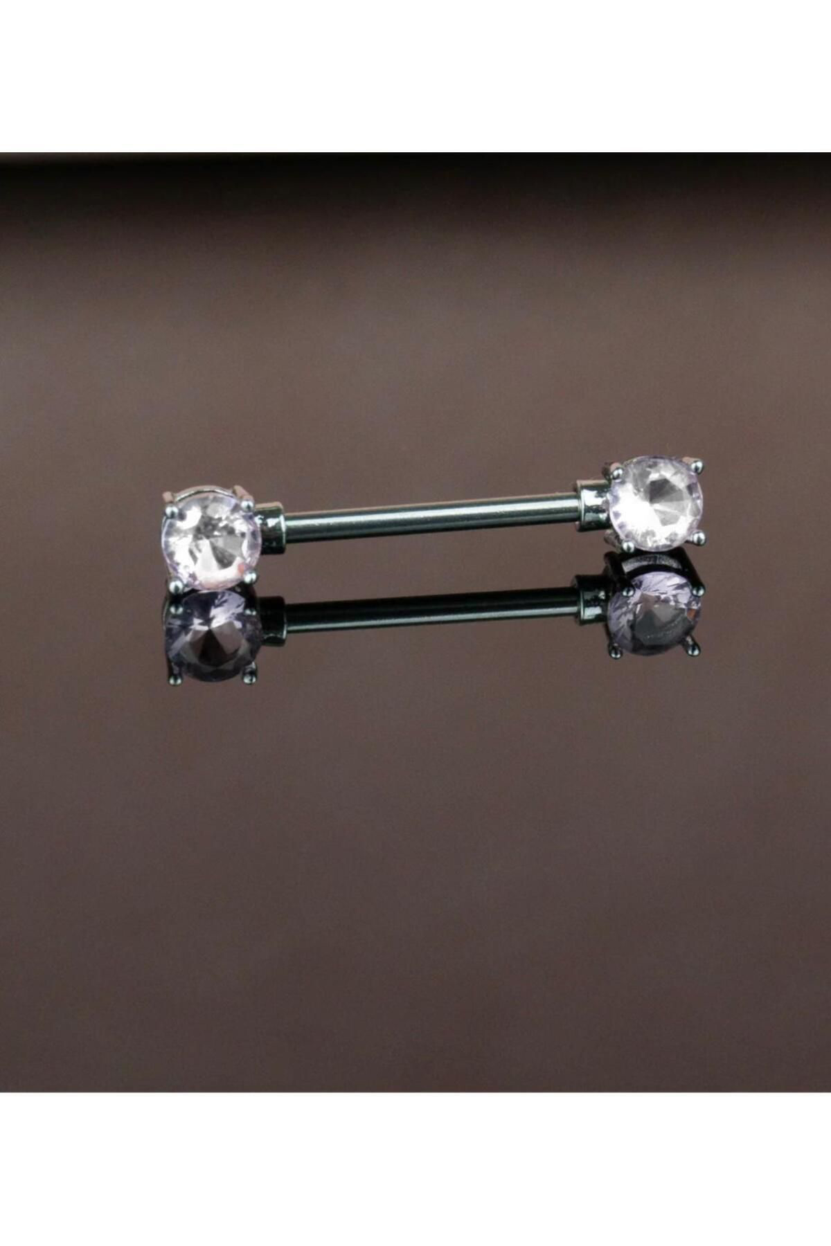 cerrahi çelik tek zirkon  taşlı meme ucu nipple piercingi