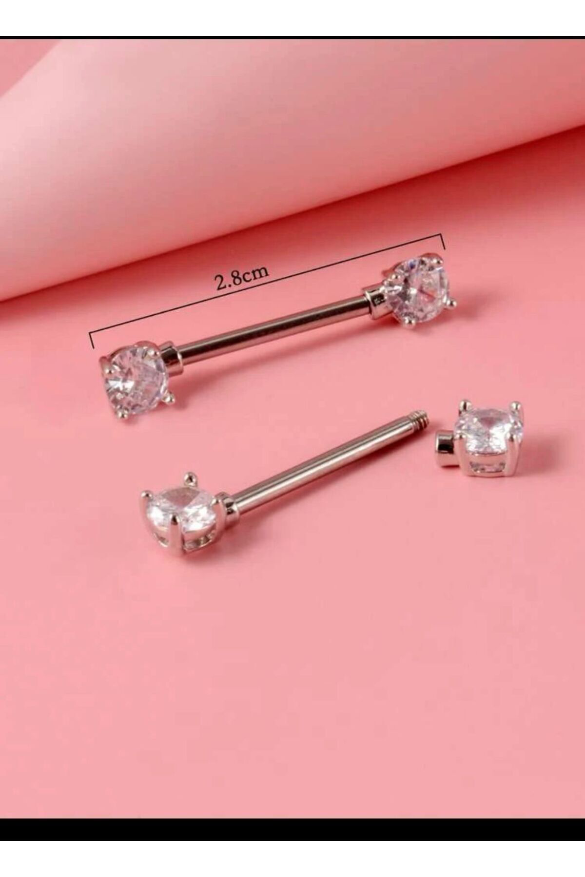 cerrahi çelik tek zirkon  taşlı meme ucu nipple piercingi