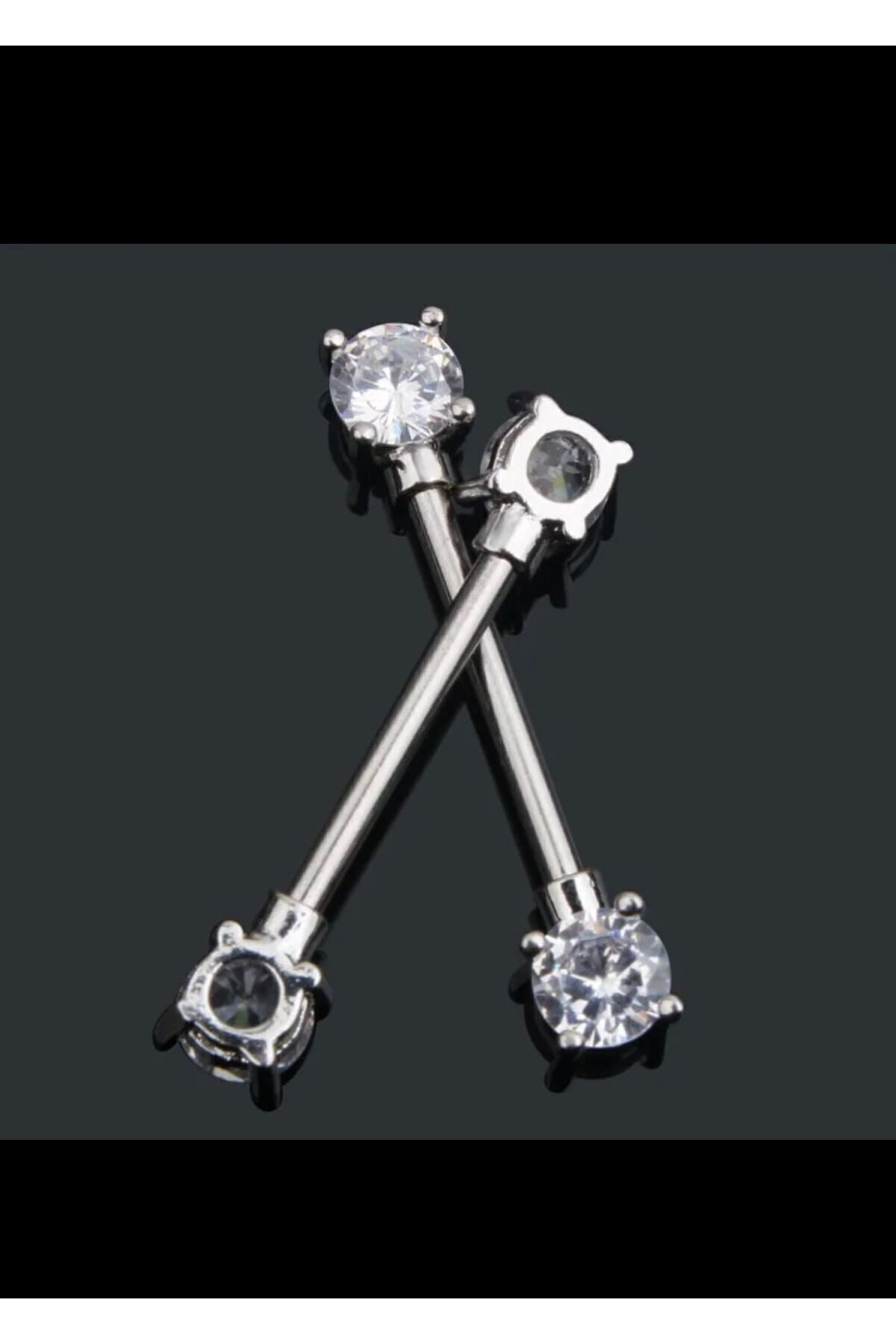 cerrahi çelik tek zirkon  taşlı meme ucu nipple piercingi