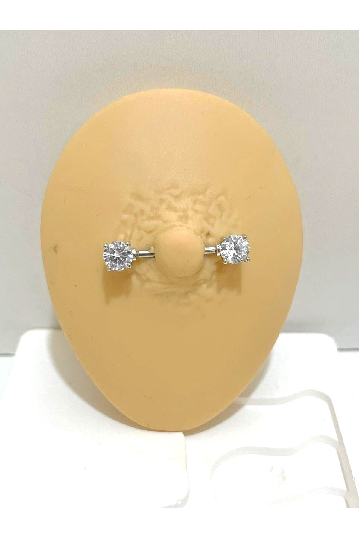 cerrahi çelik tek zirkon  taşlı meme ucu nipple piercingi
