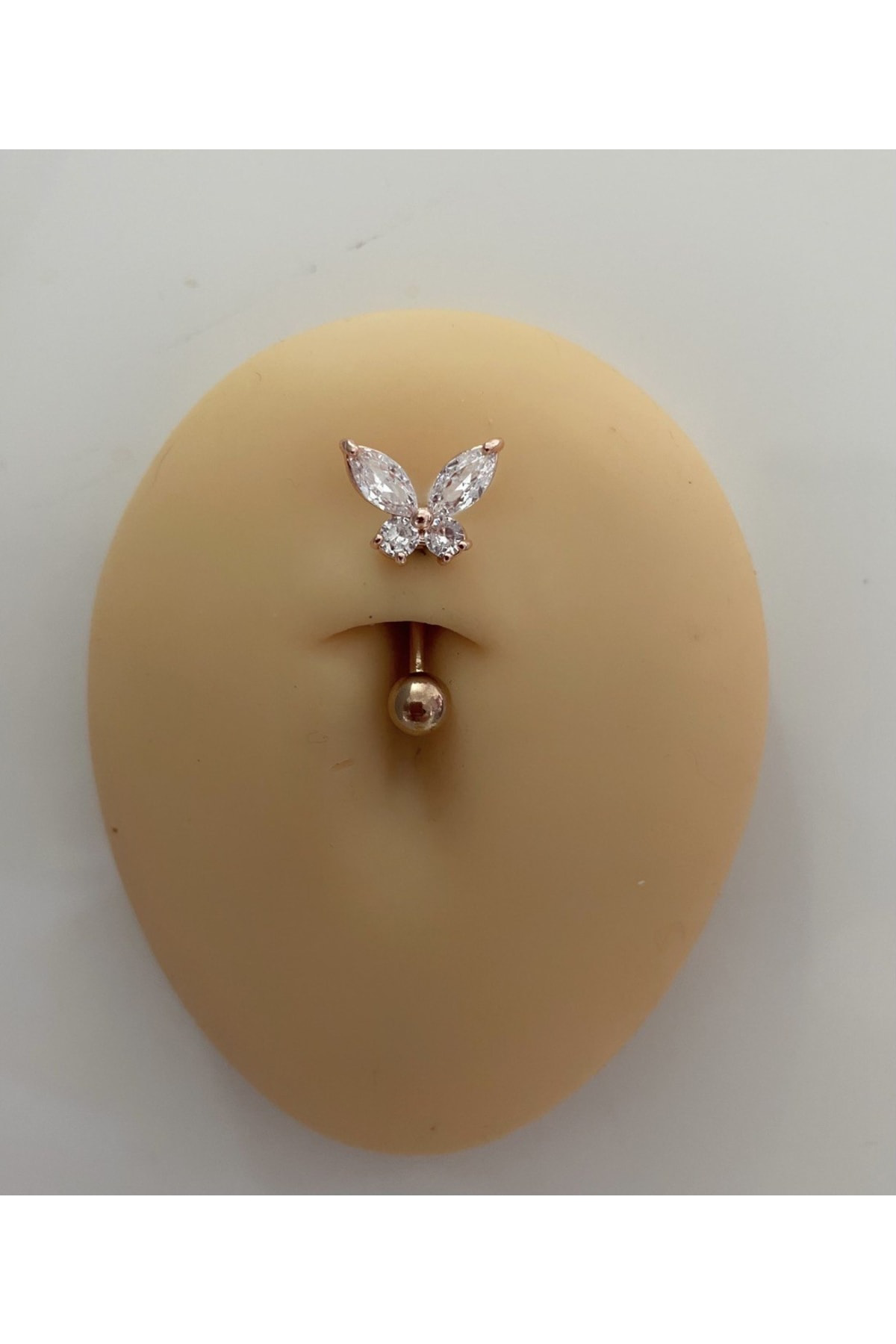 Cerrahi Çelik Ters Bar (üstten Takmalı) Zirkon Taşlı Kelebek Göbek Piercingi