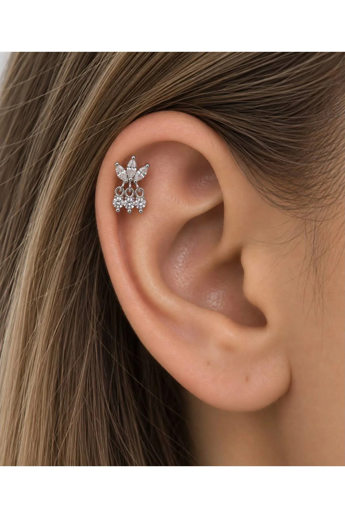 CERRAHİ ÇELİK TRAGUS HELİX CONCH LOBE FLAT UYUMLU PİERCİNG
