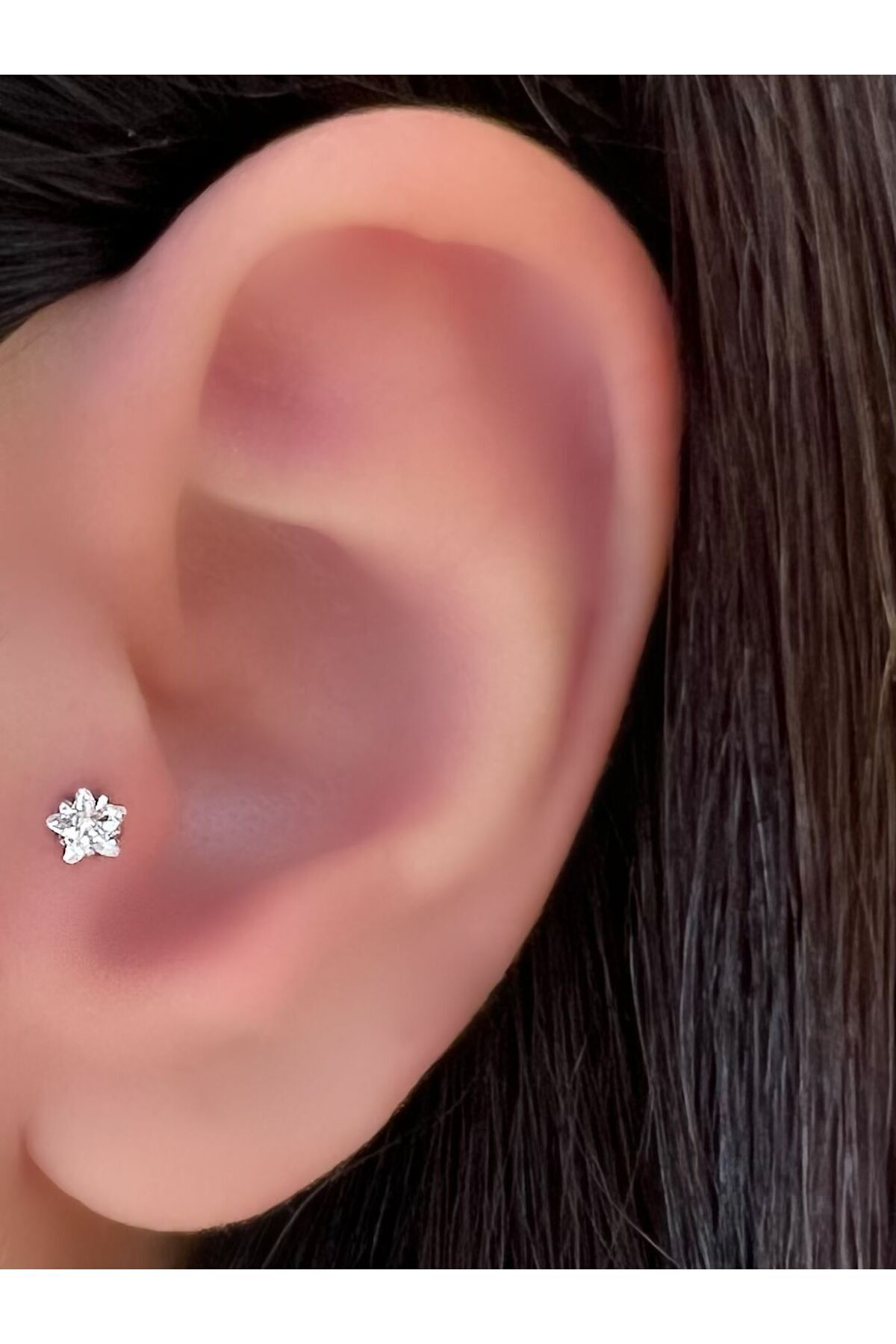 Cerrahi Çelik Yıldız Tek Taş Tragus Helix Kıkırdak Piercing Küpe