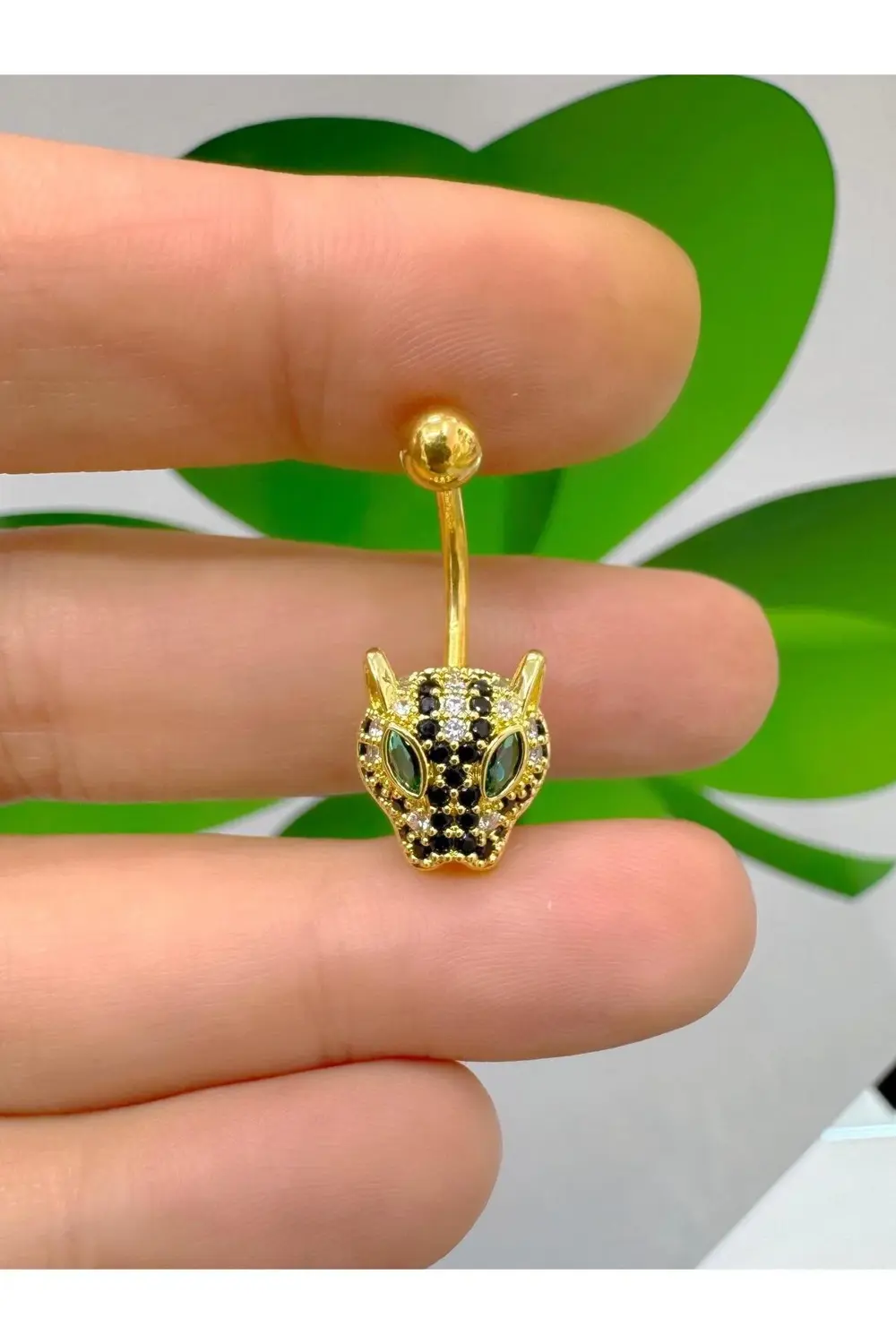 cerrahi çelik zirkon taşlı göbek piercingi