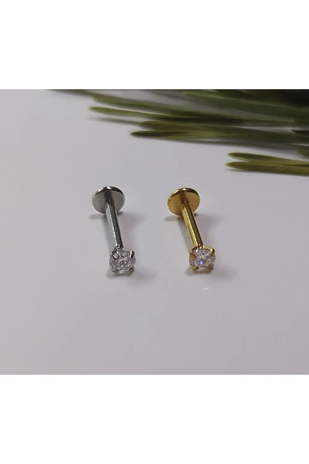 Cerrahi Çelik Zirkon Taşlı Gümüş Gri+ Gold Piercing, Küpe, Kıkırd