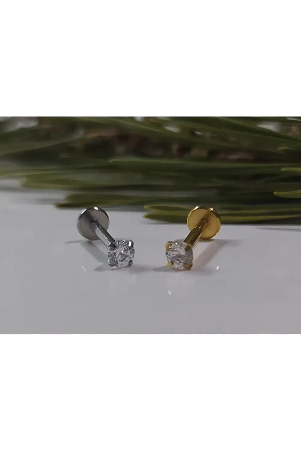 Cerrahi Çelik Zirkon Taşlı Gümüş Gri+ Gold Piercing, Küpe, Kıkırd