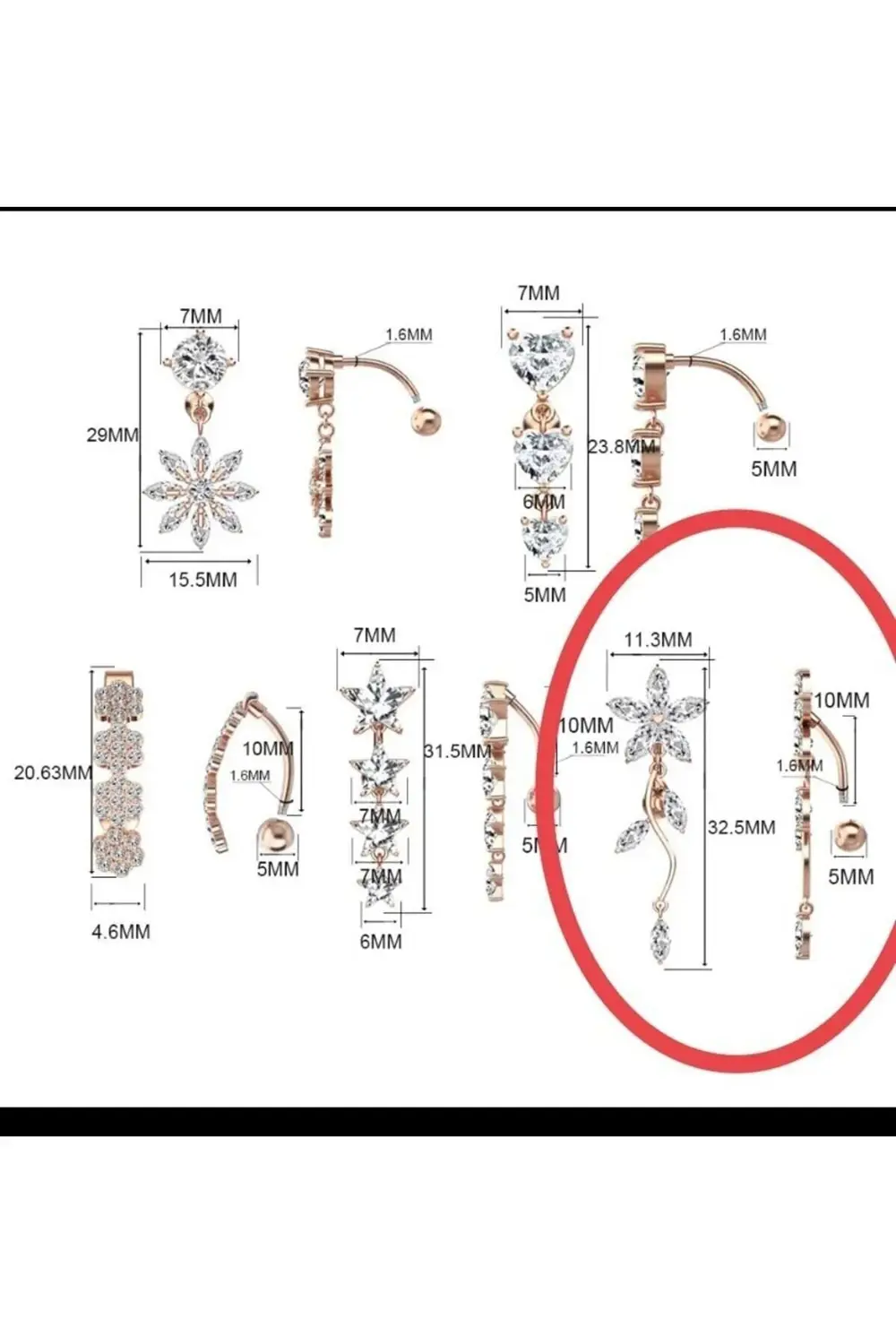 Arescollection Cerrahi Çelik Zirkon Taşlı Üstten Takmalı Ters Bar Sallantılı Göb